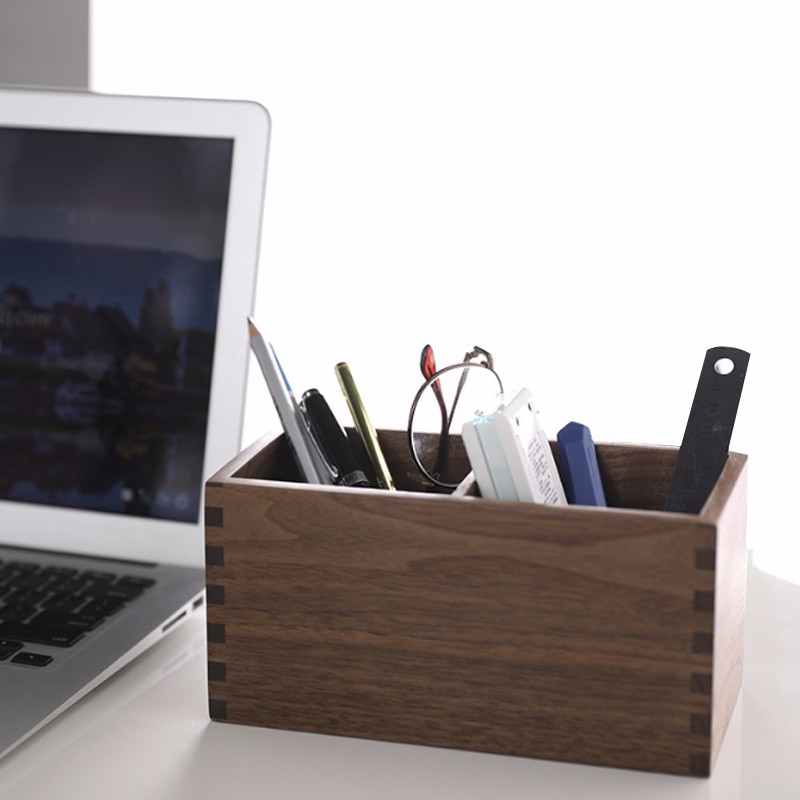 遥控器收纳盒办公桌面摆件实木创意办公用品简约高档木制会议室笔桶