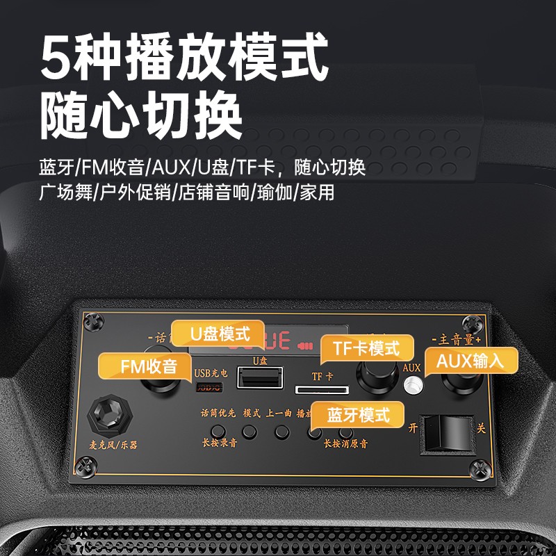 山水（SANSUI）D39蓝牙音箱 无线便携户外大音量广场舞音响 遥控家用K歌收音机手提叫卖收款喇叭 黑色-单话筒【震撼大音量喇叭，清脆音质】