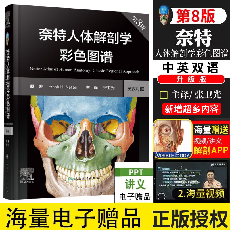 奈特人体解剖学彩色图谱 第8版 解刨学书籍临床医学教材图书中英双语