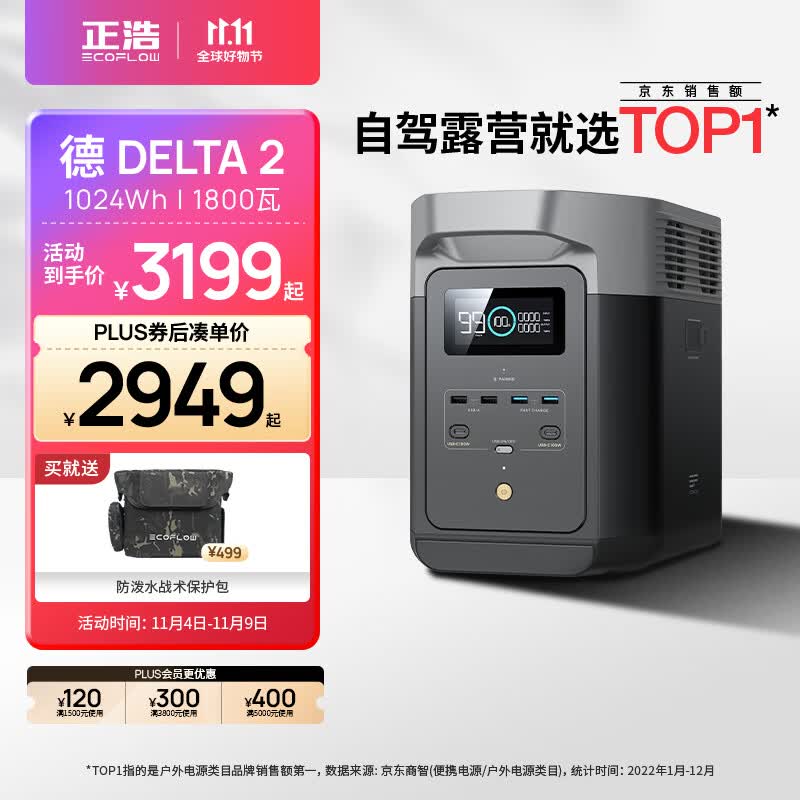正浩EcoFlow 【1800W轻松带动】快充移动户外电源220V 大容量大功率1度电 车载自驾露营野营便携停电应急储能使用感如何?