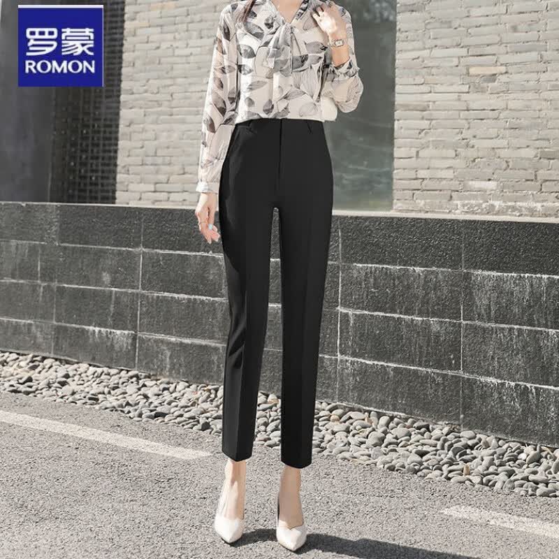 罗蒙（ROMON）西装裤女垂坠感高腰显瘦职业女裤修身春秋新款直筒小脚九分西服裤 黑色长裤 M 97斤-108斤怎么样,好用不?