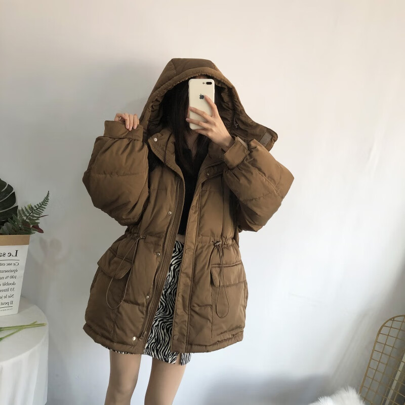 反季韩国羽绒服女中长2021款新款修身型常规白鸭绒面包服後达宜
