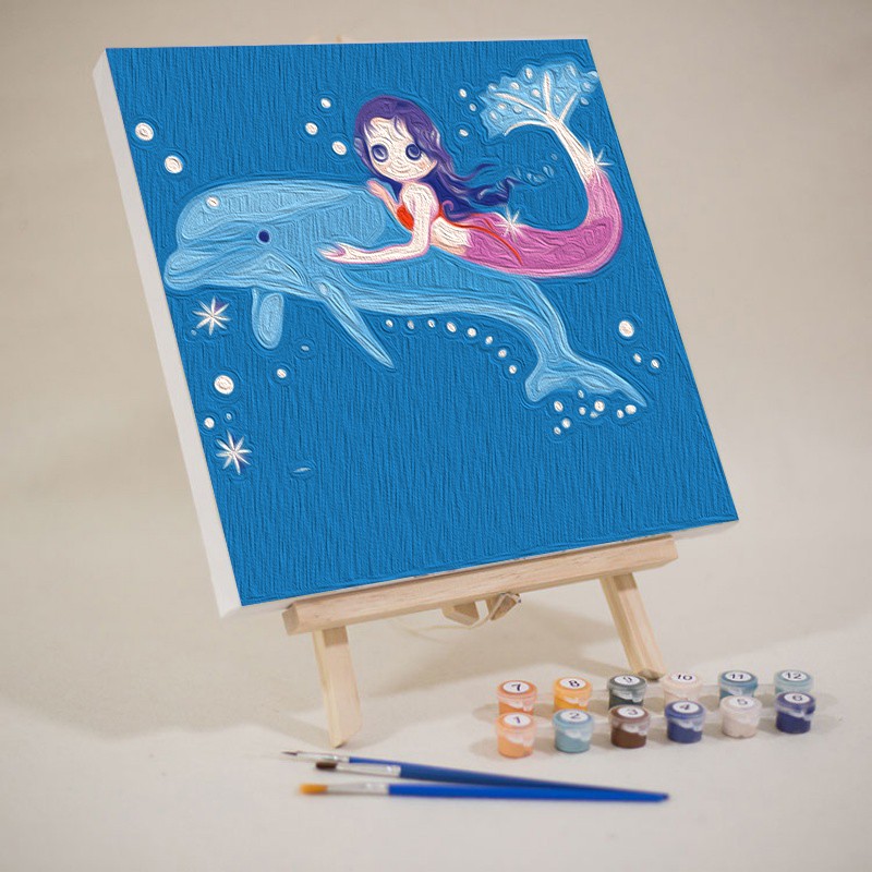 琴棋书画2023新款数字油画动漫美人鱼客厅卧室儿童房装饰卡通小画 (20