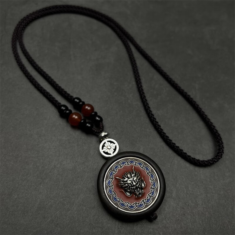 瑾然  原创木镶嵌图腾吊坠项链 个性复古民族风挂件男女情侣毛衣链