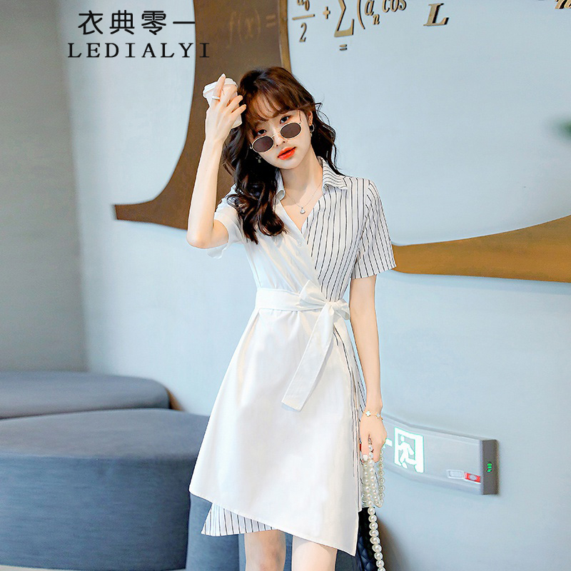 连衣裙2021夏装新款夏季女装洋气时尚气质韩版休闲在撞色遮肚子瘦女士