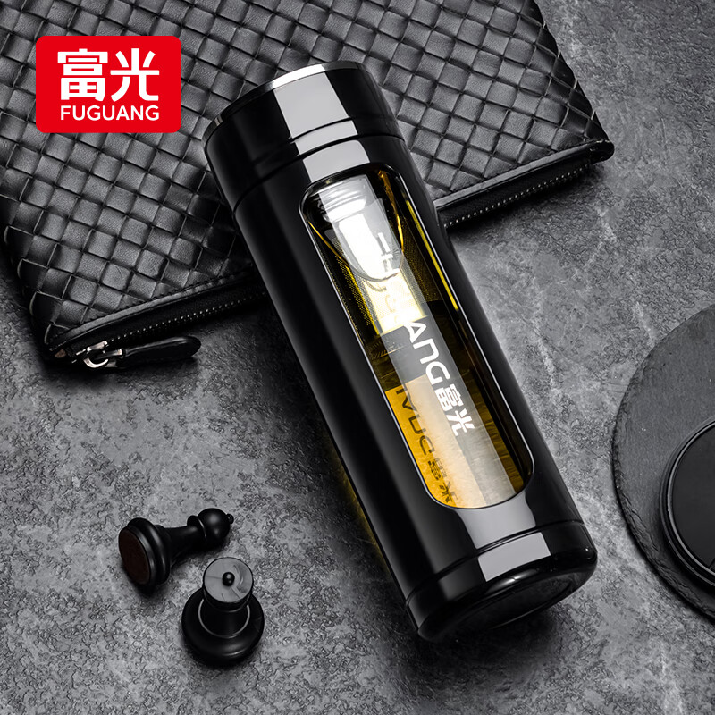 PJ玻璃杯塑玻杯防烫隔热车载防摔茶水分离车载商务茶杯 经典款大容量-蓝色1000ml