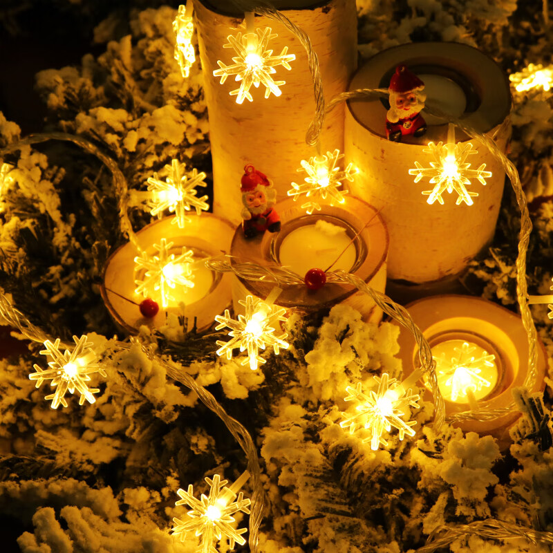 绿野客led新年雪花小彩灯闪灯串灯满天星圣诞树灯饰圣诞节装饰场景