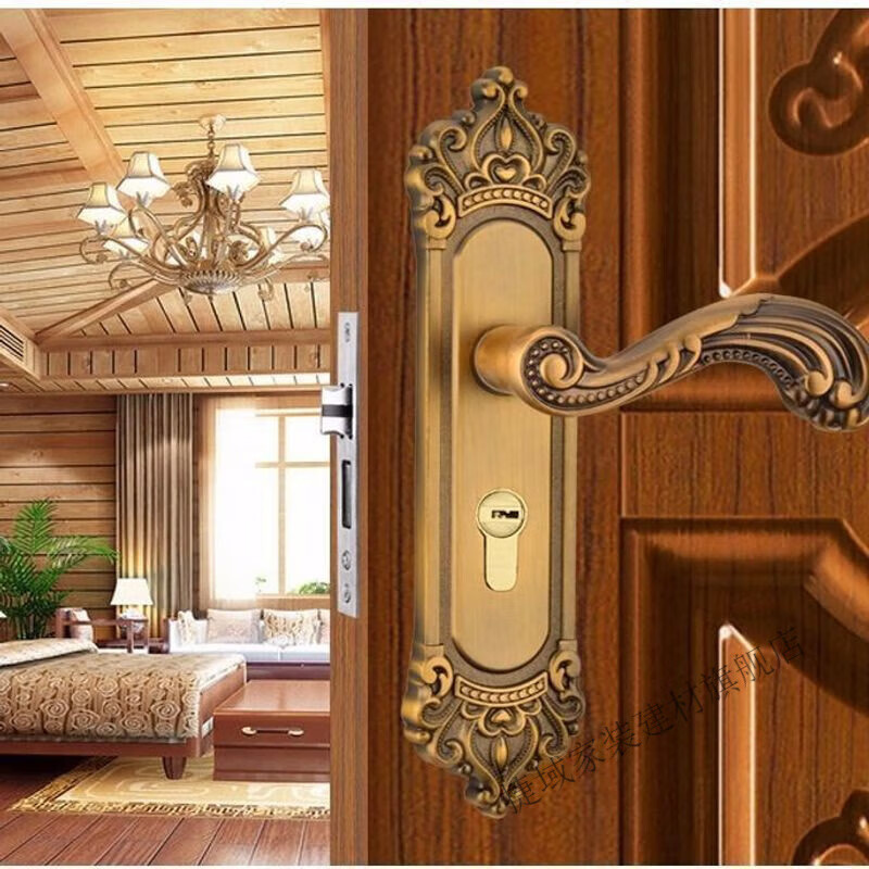 维诺亚室内门锁卧室房门锁欧式家用房间锁木门五金锁具通用型三件套 C款黄古铜门锁一套