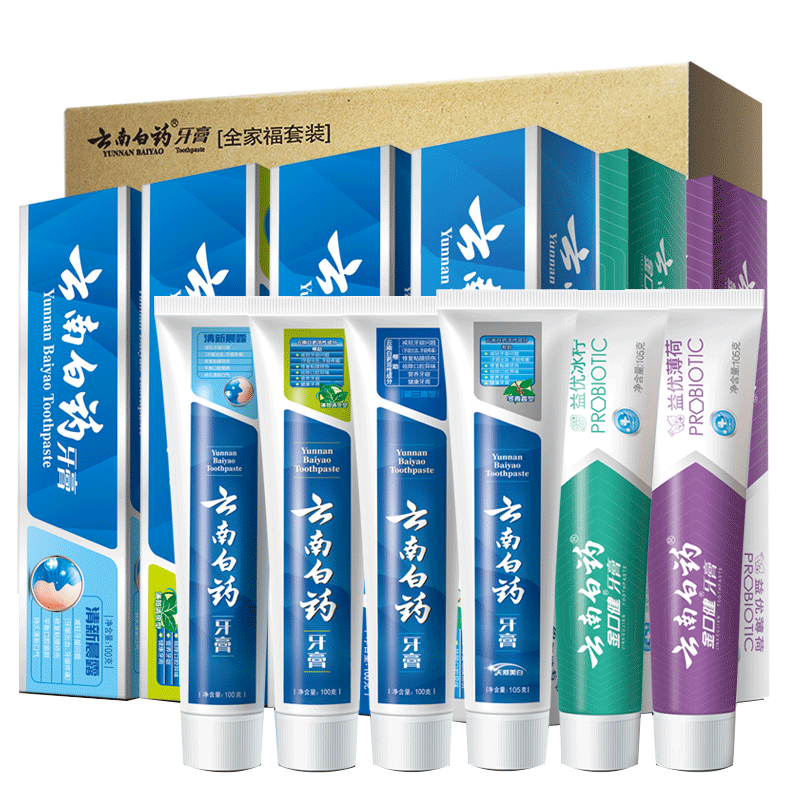 云南白药牙膏全家福套装6支共615g家庭装留兰薄荷 全家福615g套装