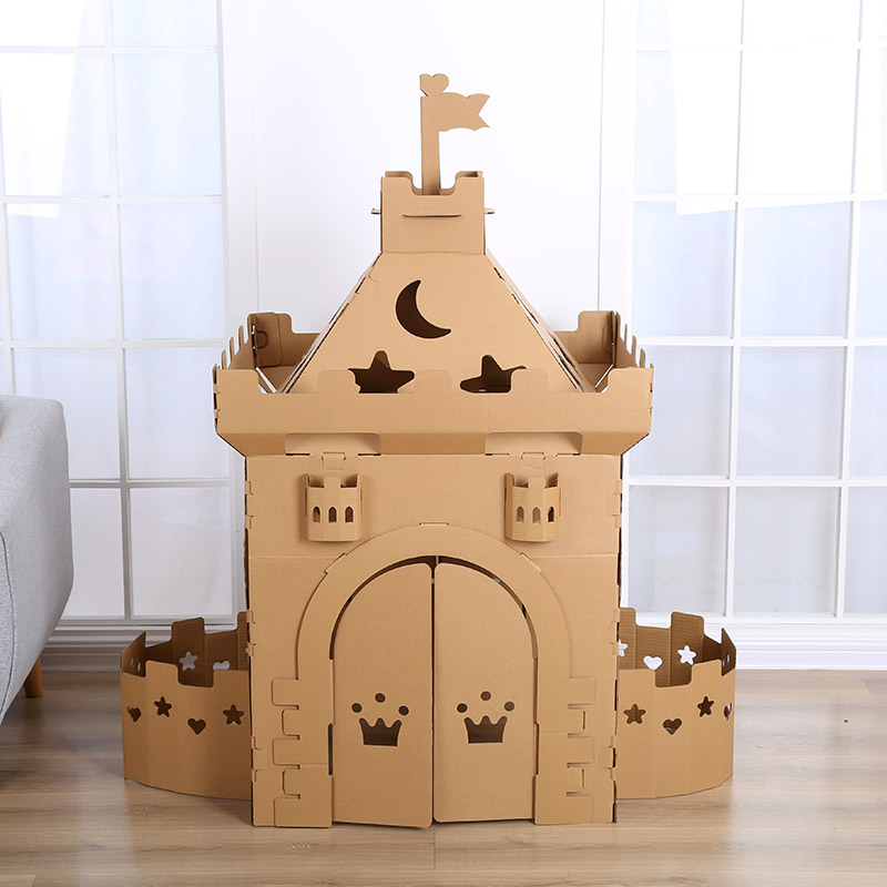 diy儿童纸箱房子制作  纸房子diy幼儿园纸板屋城堡纸箱纸壳拼装玩具