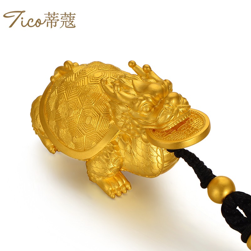 蒂蔻(tico)黄金吊坠男士款足金999招财金钱龙龟古法金器把件 招财龙龟