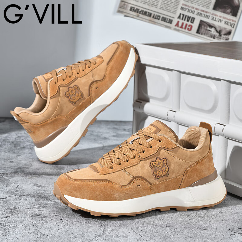 贵之步秋冬季复古男鞋厚底防滑舒适运动鞋男款增高缓震软底新款休闲鞋 黄色 G008 42 （运动鞋码） 京东折扣/优惠券