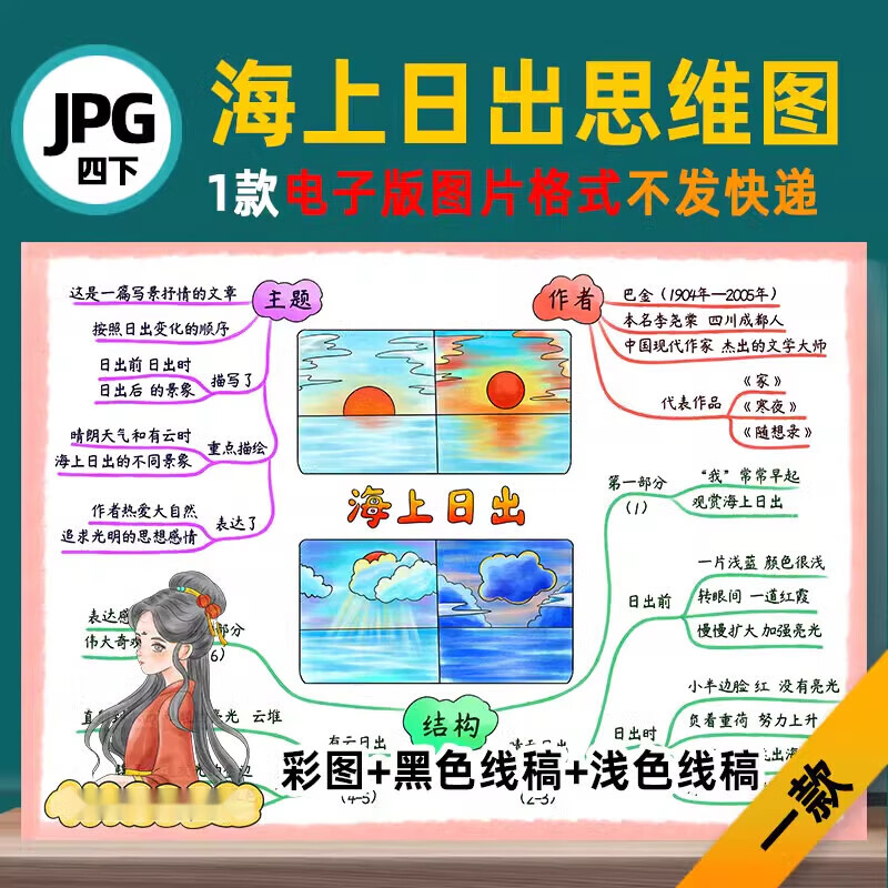 b643四语下海上日出16思维导图模板高清线稿自己打印电子版图片 电子