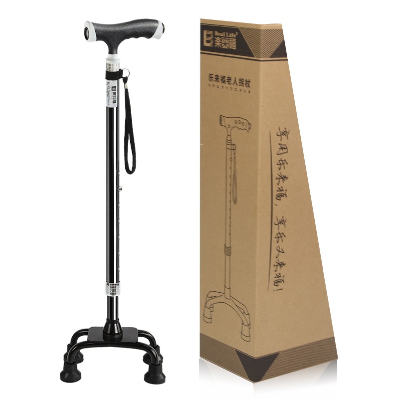 乐来福S03YBK铝合金伸缩四脚拐杖