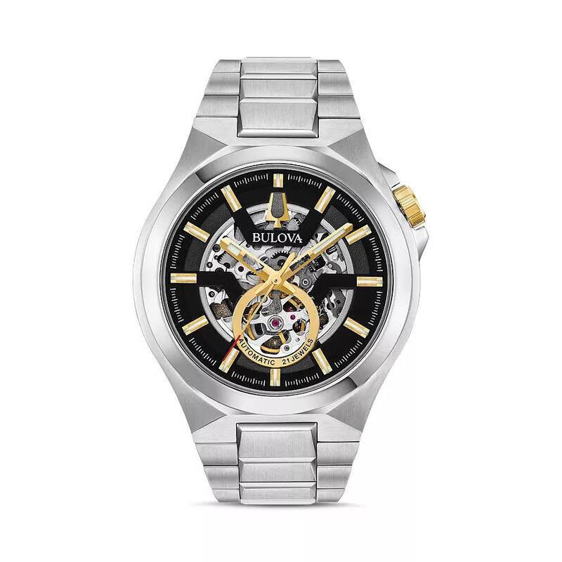 宝路华(bulova)手表 男士不锈钢带镂空表盘时尚休闲商务自动机械男表