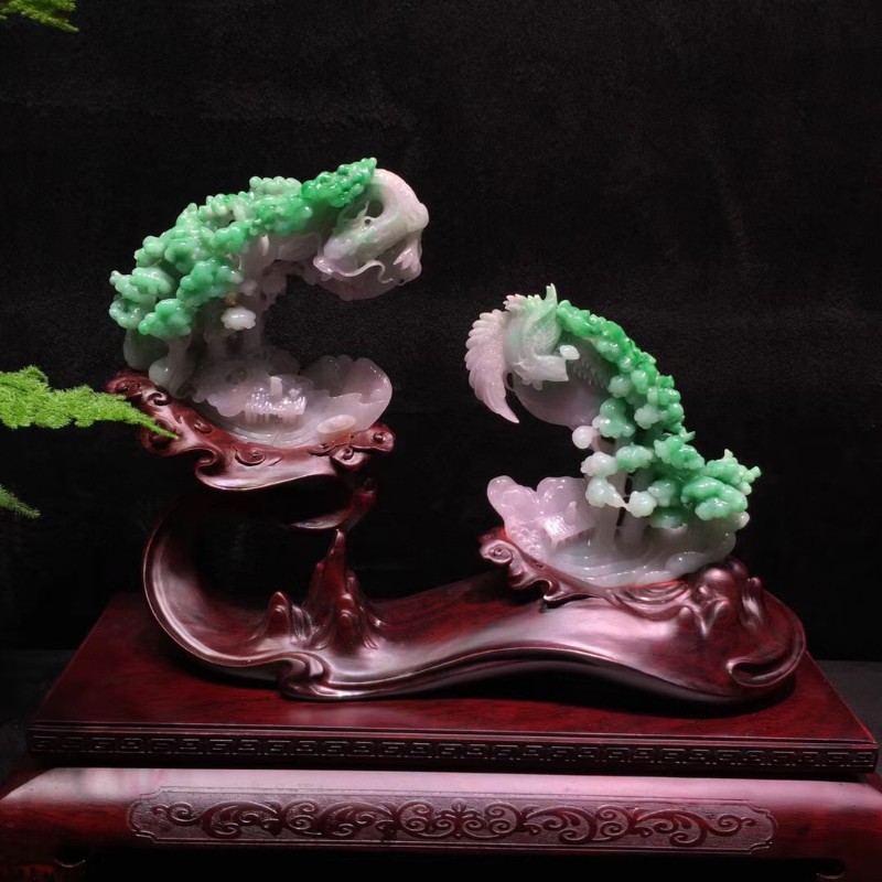 牧思 缅甸a货翡翠摆件 精雕人物山水观音佛 公白菜摆件 关公翡翠 图片