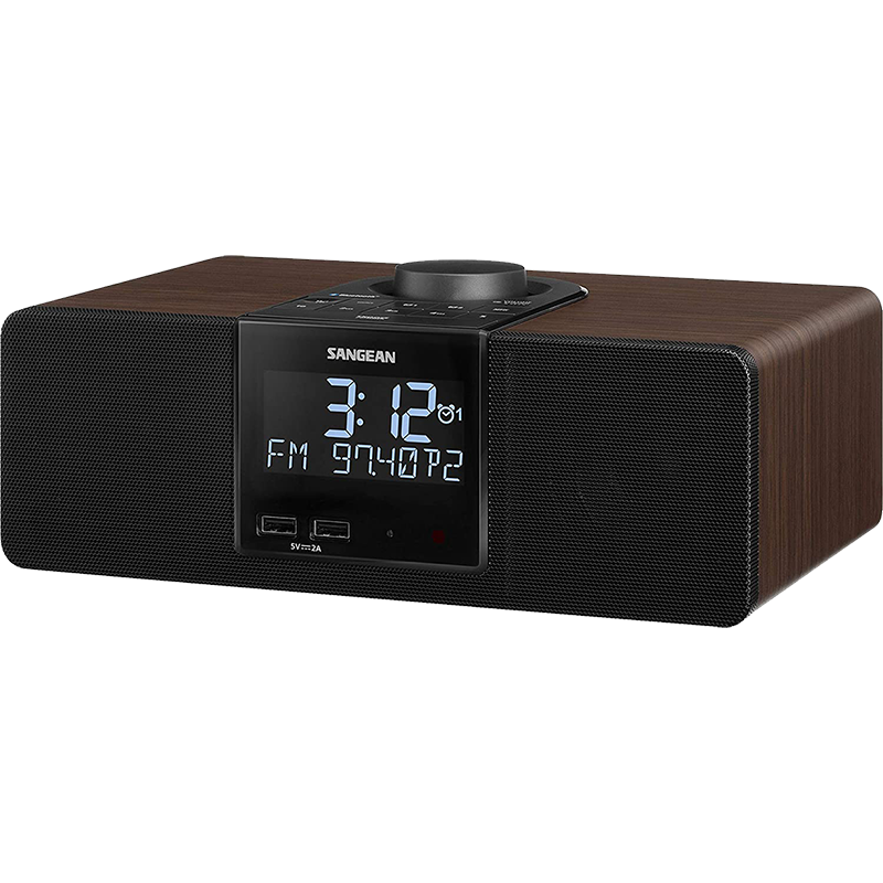 山進(jìn)（SANGEAN） RCR-40收音機AM/FM木質(zhì)時(shí)鐘復古可調低音/高音雙前置USB充電藍牙促