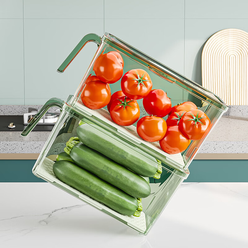【精选厂家】带把手冰箱收纳盒保鲜盒专用厨房蔬菜鸡蛋冷冻 大号透明