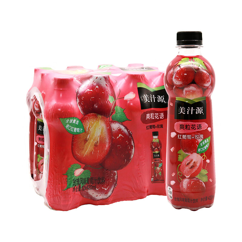可口可乐(coca-cola)美汁源爽粒花语红葡萄 玫瑰果味饮料 420ml*12瓶