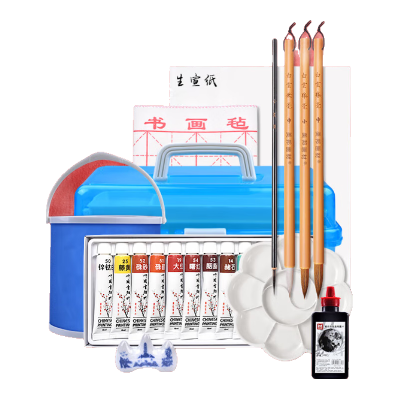 美邦祈富國畫顏料套裝初學(xué)者工具12件套工筆畫水墨畫山水畫中國畫小學(xué)生練習(xí)繪畫老師推薦12色12ml顏料