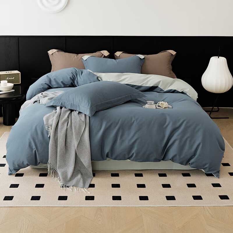 AIDLI 【新疆棉】60支贡缎316根全棉四件套 高支高密双人四件套 海岛蓝（磨毛款） 1.5/1.8m 床单款 （被套200*230cm）