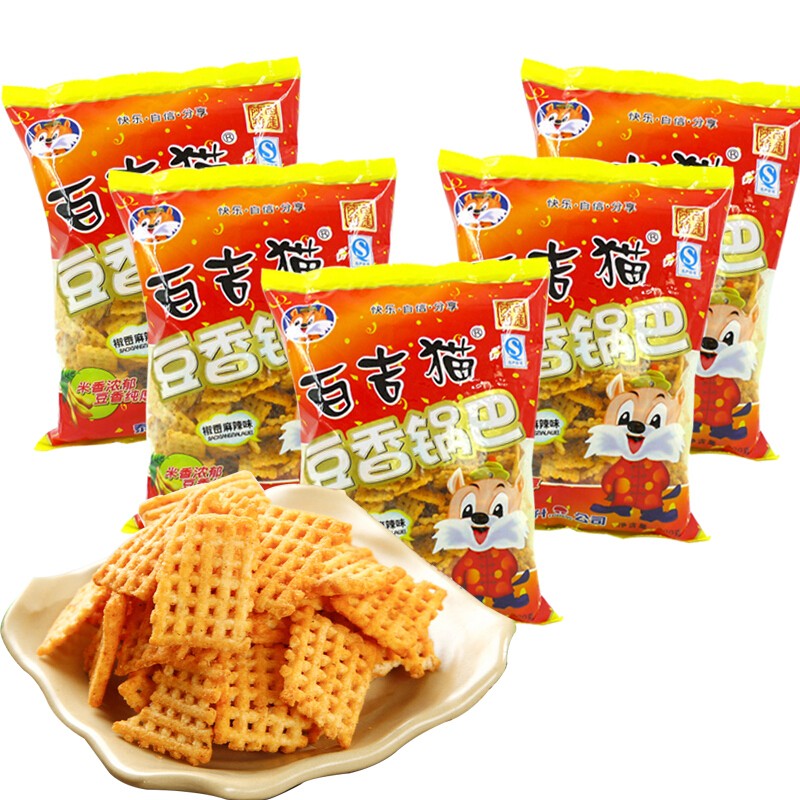 百吉猫(bjm)豆香麻辣锅巴陕西特产休闲零食膨化食品 百吉猫300g*5包