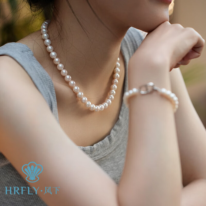 风下入门级 高品质无核6-6.5mm淡水珍珠项链 S925银强光珠链 45cm 白色 7-8mm