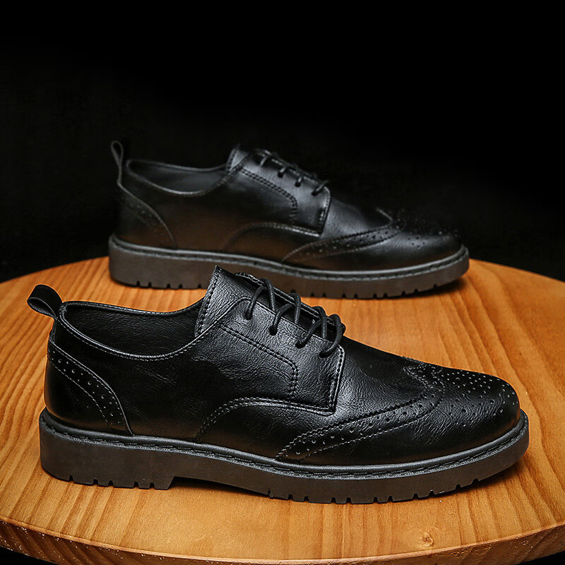 布洛克皮鞋男时尚潮流百搭透气韩版商务休闲鞋男士正装鞋 黑色 39