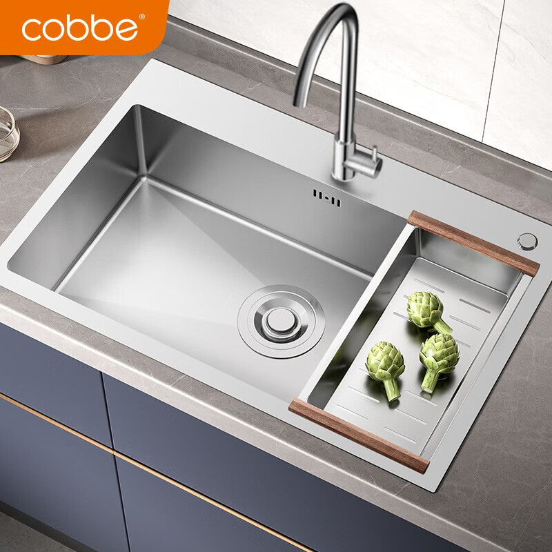 卡贝(cobbe)304不锈钢水槽手工单槽厨房洗菜盆家用洗碗洗菜池台下盆