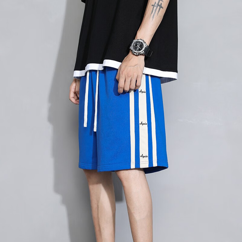 方少风条纹短裤男夏季薄款中裤篮球潮流休闲裤子潮牌运动宽松五分裤