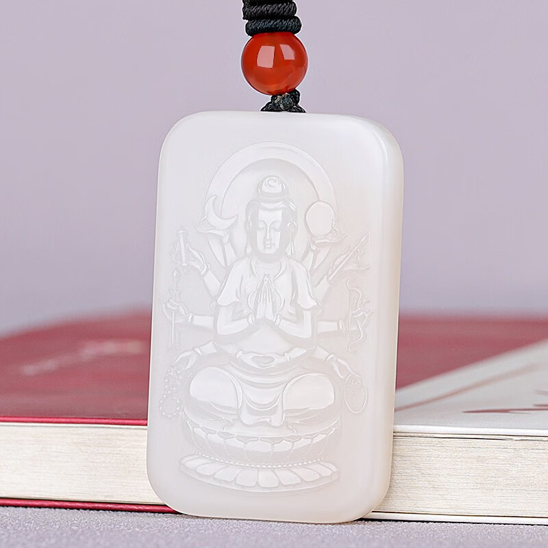 九福润和田玉羊脂玉本命佛吊坠男玉观音虚空藏菩萨玉牌福字玉挂件