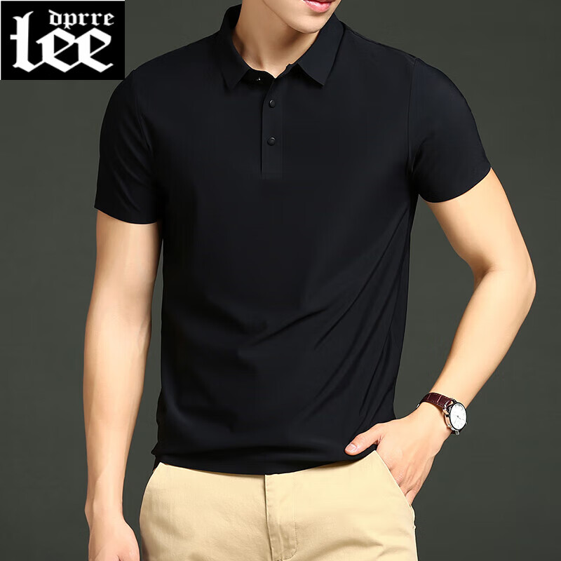 Lee dprre冰絲薄款短袖無(wú)痕保羅衫夏季男式polo衫商務(wù)休閑翻領(lǐng)中年輕奢上衣 ZXFS-1199黑色 lee01 M