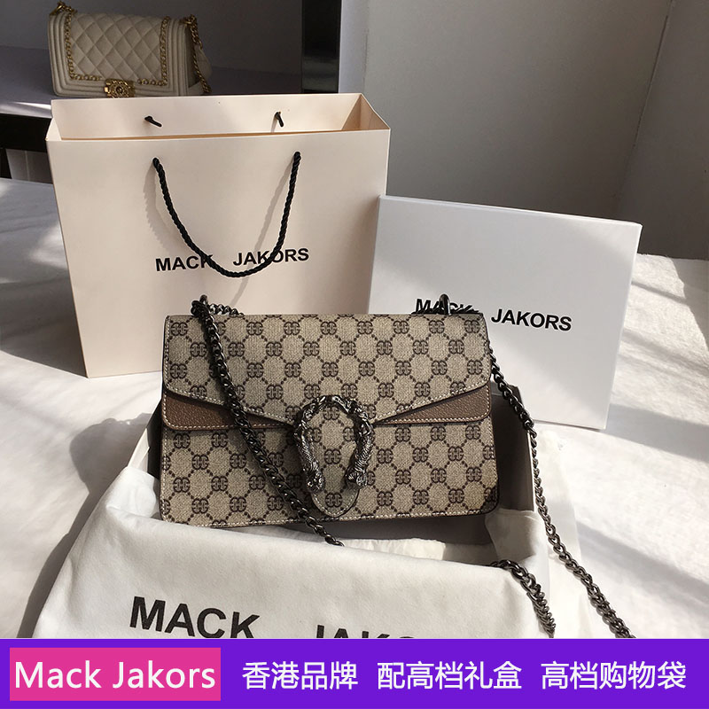 香港mackjakors真皮女包2022新款潮百搭链条包斜挎单肩酒神包 老花