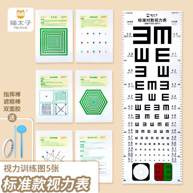猫太子对数视力表挂图标准家用儿童测眼睛近视5米视力矫正训练图 标准