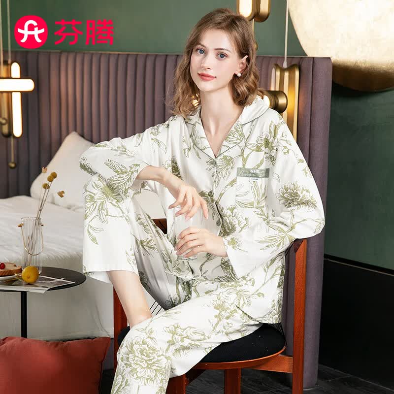 芬腾 睡衣女纯棉23年春秋季长袖新款温柔花朵舒适翻领家居服套装 草绿 L怎么样,好用不?