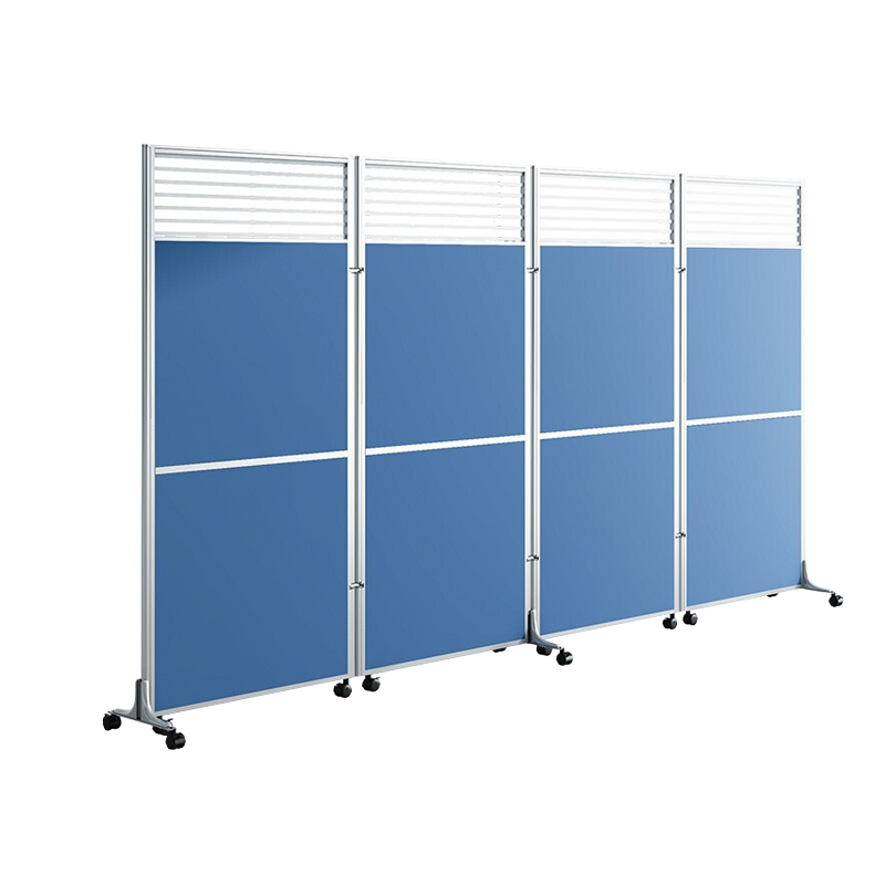 圣黎 办公室屏风隔断简约移动折叠屏风隔断板式活动推拉隔断墙 蓝色玻璃(2*1米)