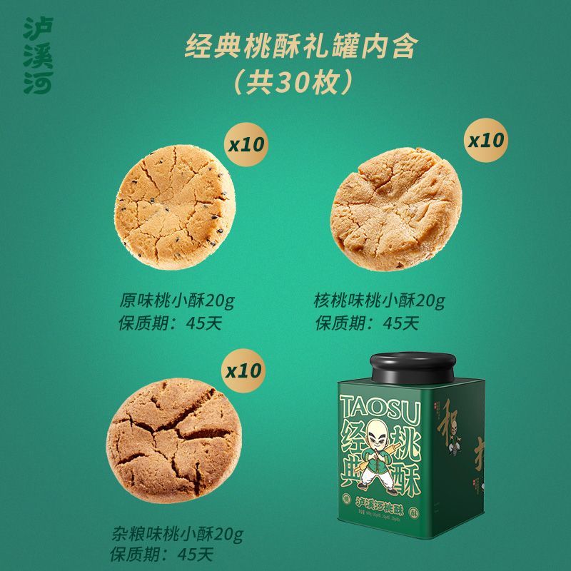泸溪河桃酥方罐礼盒新中式糕点下午茶点心600g  600g 经典方罐桃酥