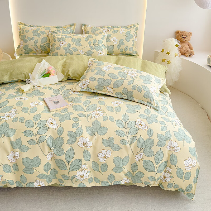多兰诗(Duolanshi)春秋磨毛四件套 斜纹印花卡通套件被套床单宿舍四季床上四件套 流连幽香 2.0米 床单款 /被套200*230 四件套