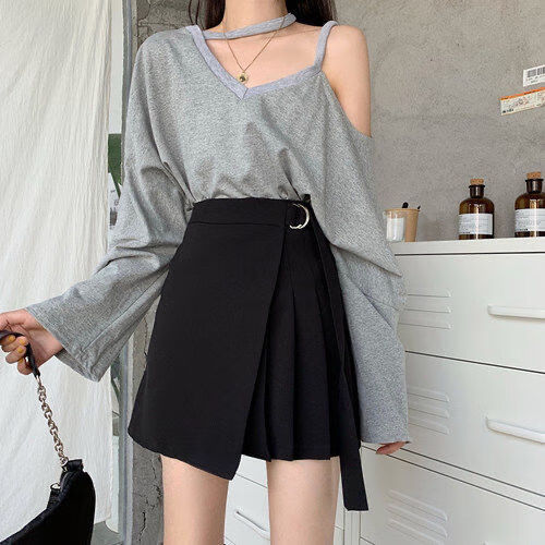 鹿藤薄荷曼波穿搭半身裙百褶裙半身裙女装2024春季新款不规则高腰黑色