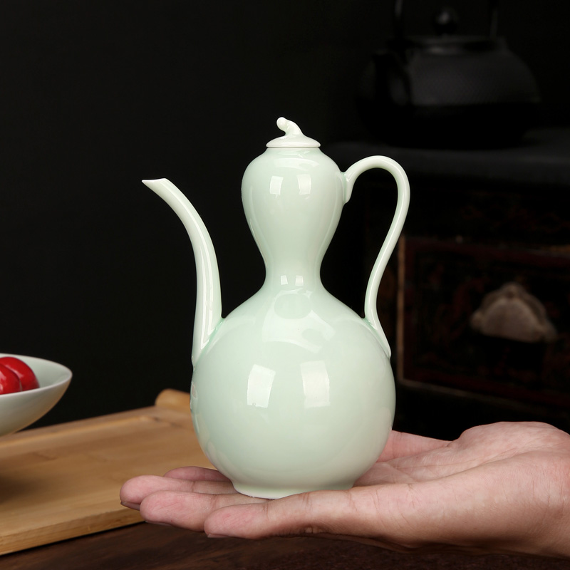 祥燕半斤陶瓷葫芦小酒壶中式家用分酒器老式德化复古古代酒壶 梅子青