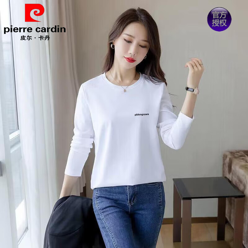 白色长袖t恤女2024春秋新款宽松简约休闲百搭打底衫女装圆领上衣