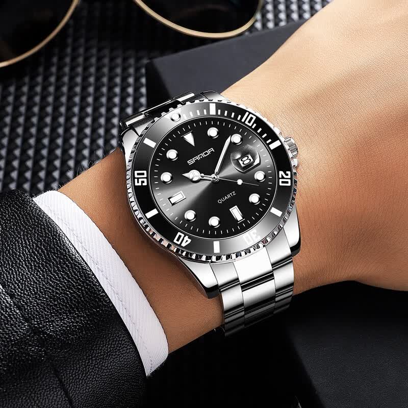 三达(sanda)新概念手表男士绿水怪水鬼精钢带防水潮流夜光商务休闲