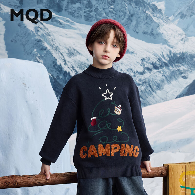 马骑顿（MQD）MQD冬季男大童新年圣诞氛围半高领毛衣 藏青 130