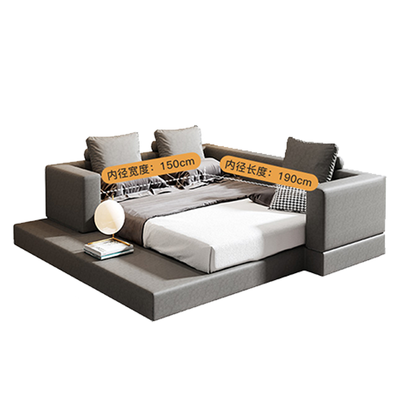 童友 科技布艺床现代简约榻榻米床落地主卧北欧双人床轻奢创意大床婚床成人床 科技布齐边款床 1500*1900