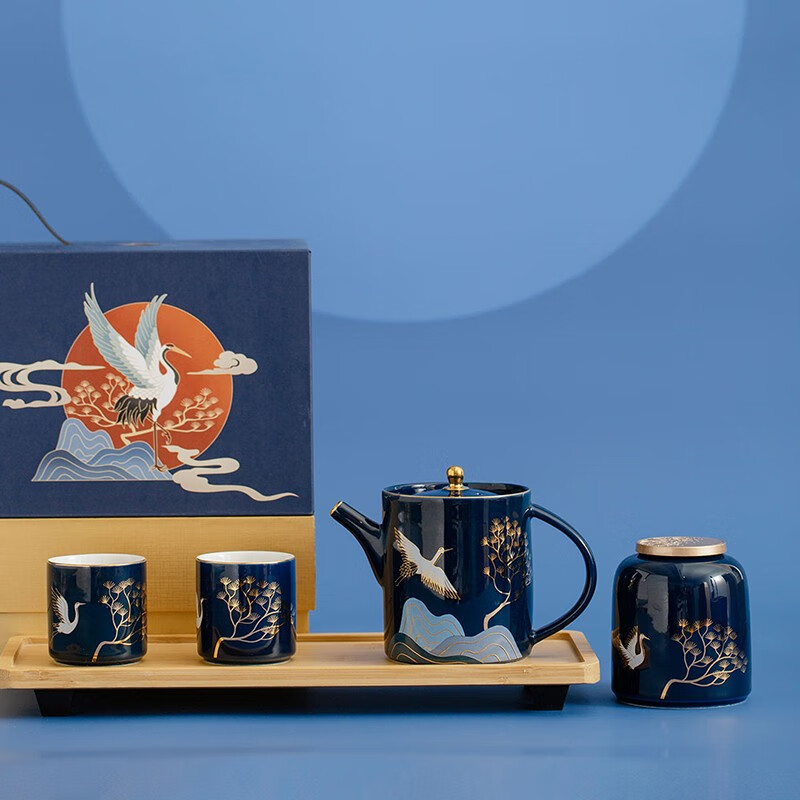 上新了文创 故宫茶具套装 茶壶茶叶罐茶杯茶盘礼盒送长辈男士生日礼物 松鹤延年茶具套组