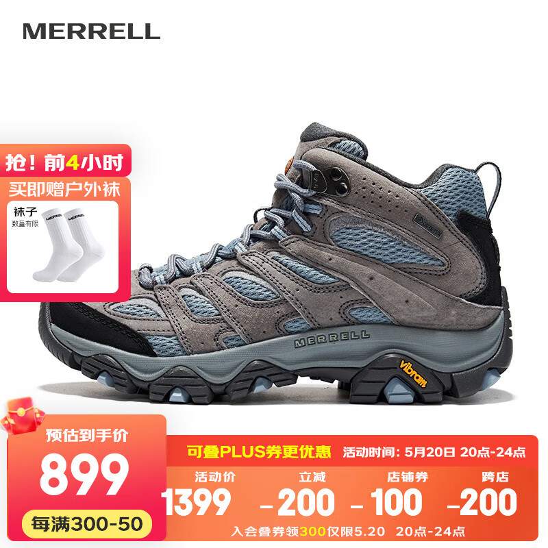 迈乐（Merrell）上新 户外经典徒步鞋男女款MOAB3 GTX中帮透气防水耐磨防滑登山鞋 J036312灰兰（女款） 37