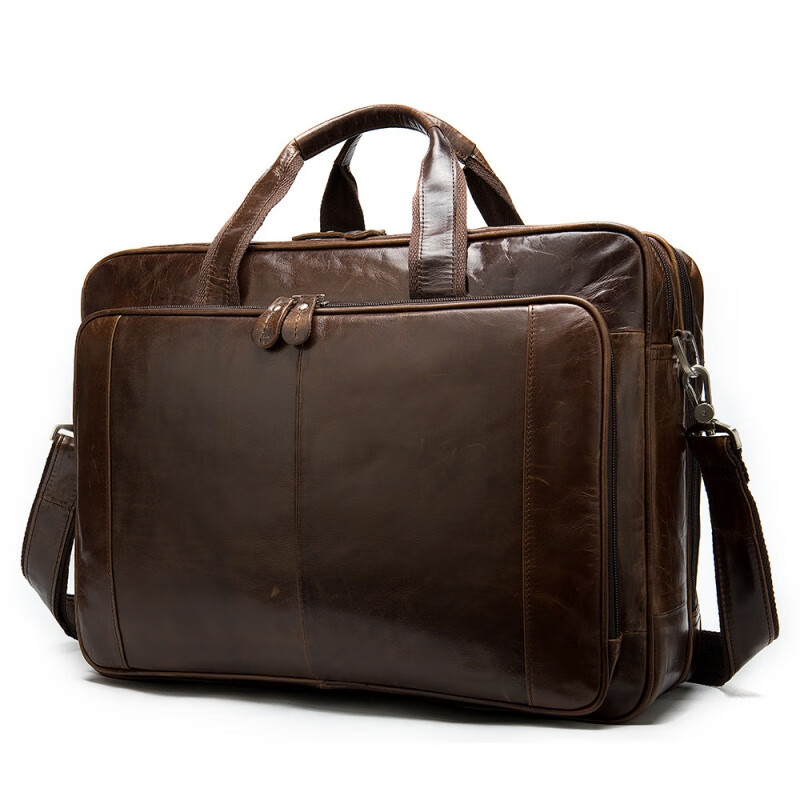 mospoke男士手提包复古公文包手提电脑包工作包商务包 咖啡色