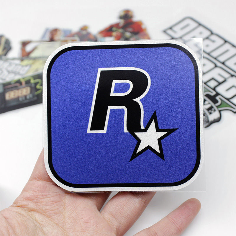 r星gta5个性改装创意游戏摩托车电动车遮盖划痕反光贴花 gta蓝色方标