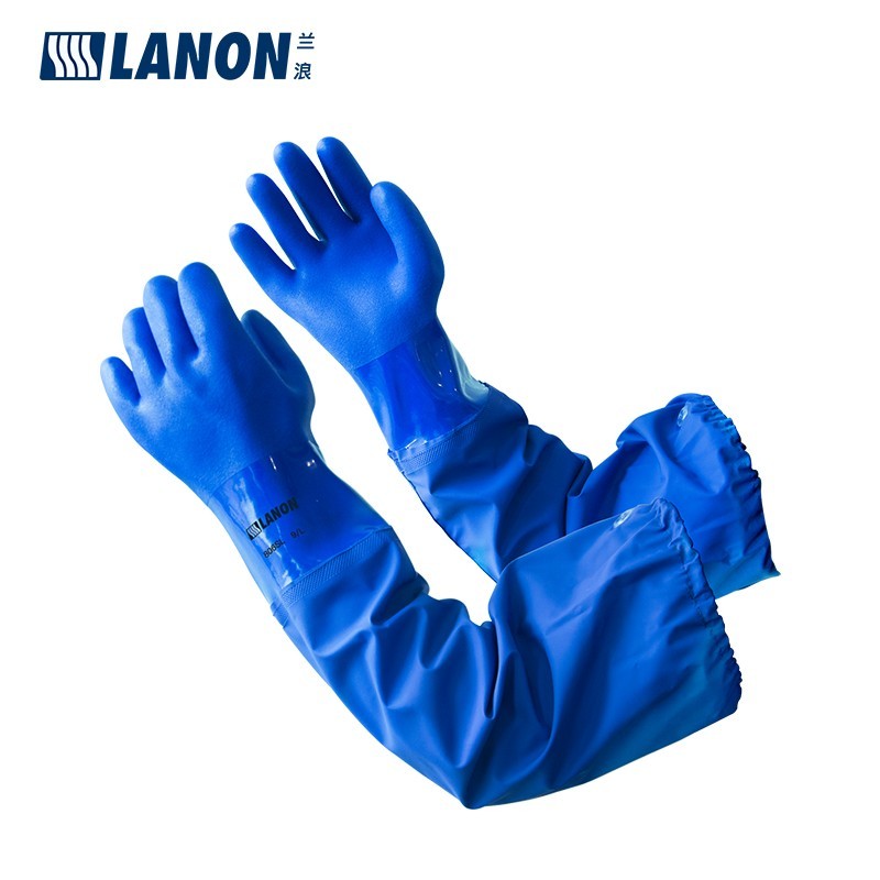 兰浪(LANON)806SL PVC接袖加长手套PVC耐油耐酸碱防水加厚耐磨防化手套 30副(1箱) L
