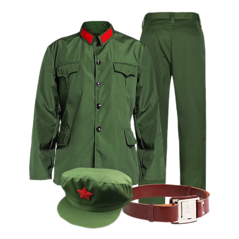 的确良怀旧军绿服演出服聚会迷彩服演出服 的确良4兜(含帽 腰带 领章)